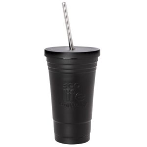 Black thermos cup 480ml | Ανοξείδωτο καλαμάκι