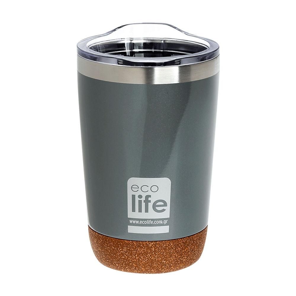 Light Grey (Cork Bottom) Coffee Thermos 370ml | Διαφανές Καπάκι